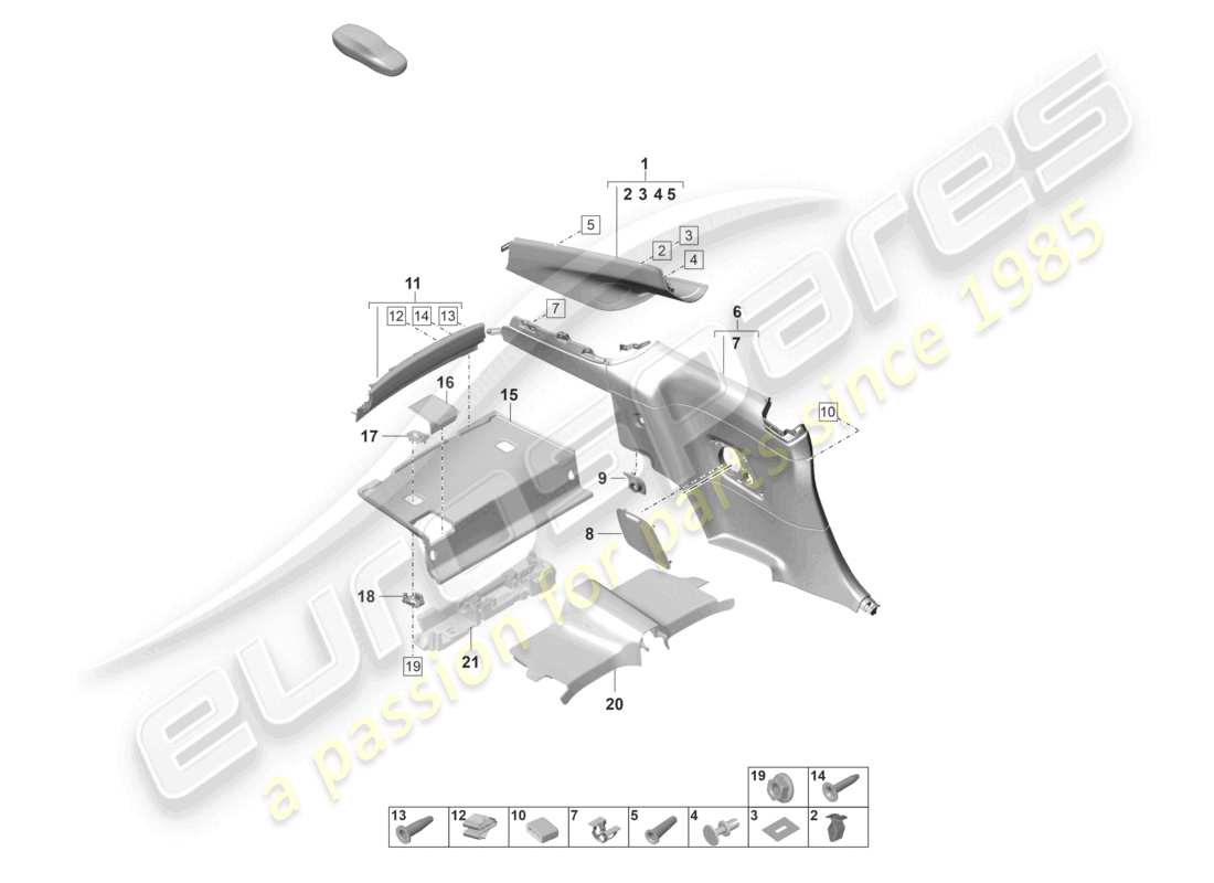 porsche 2023 (992-1 gt3/rs/st) c-pillar trim side panel trim rear part diagram