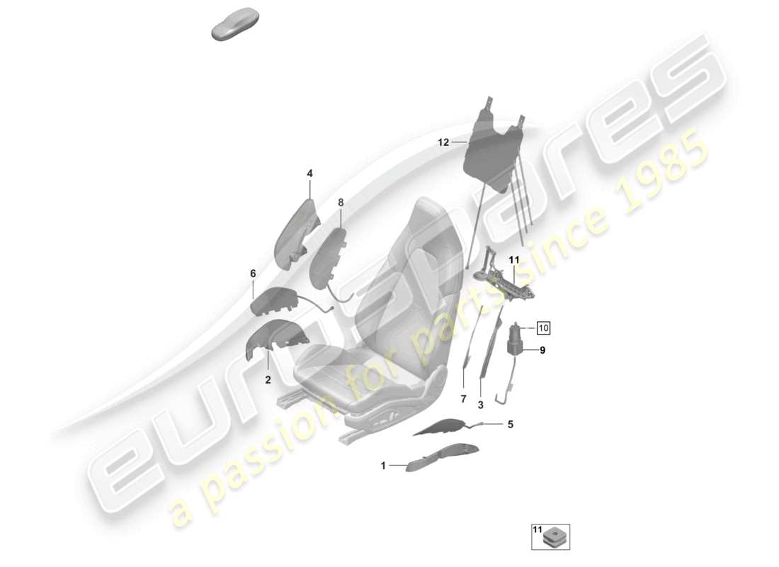 porsche 2023 (992-1 gt3/rs/st) pneumatic components for seat for models with electrically adjustable 18-way seats part diagram