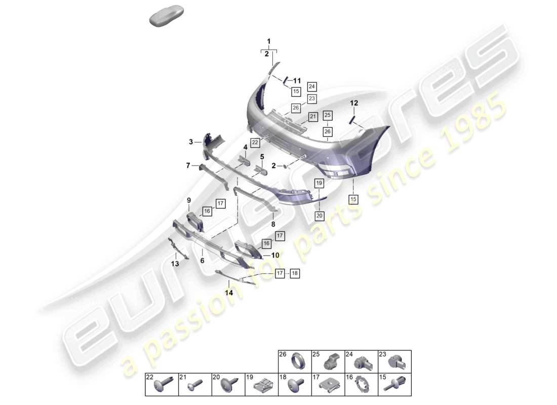 porsche 2025 (992-2) bumper rear sport design package part diagram