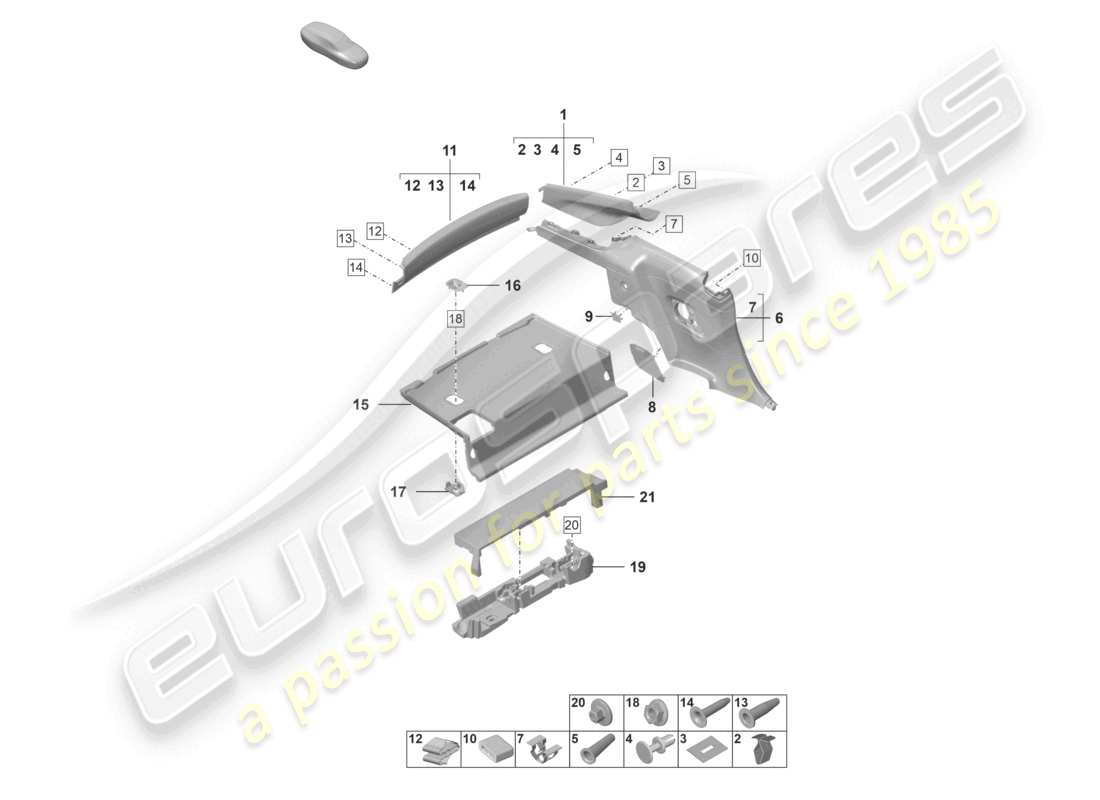 porsche 2022 (992-1 turbo / s) c-pillar trim side panel trim rear coupe part diagram