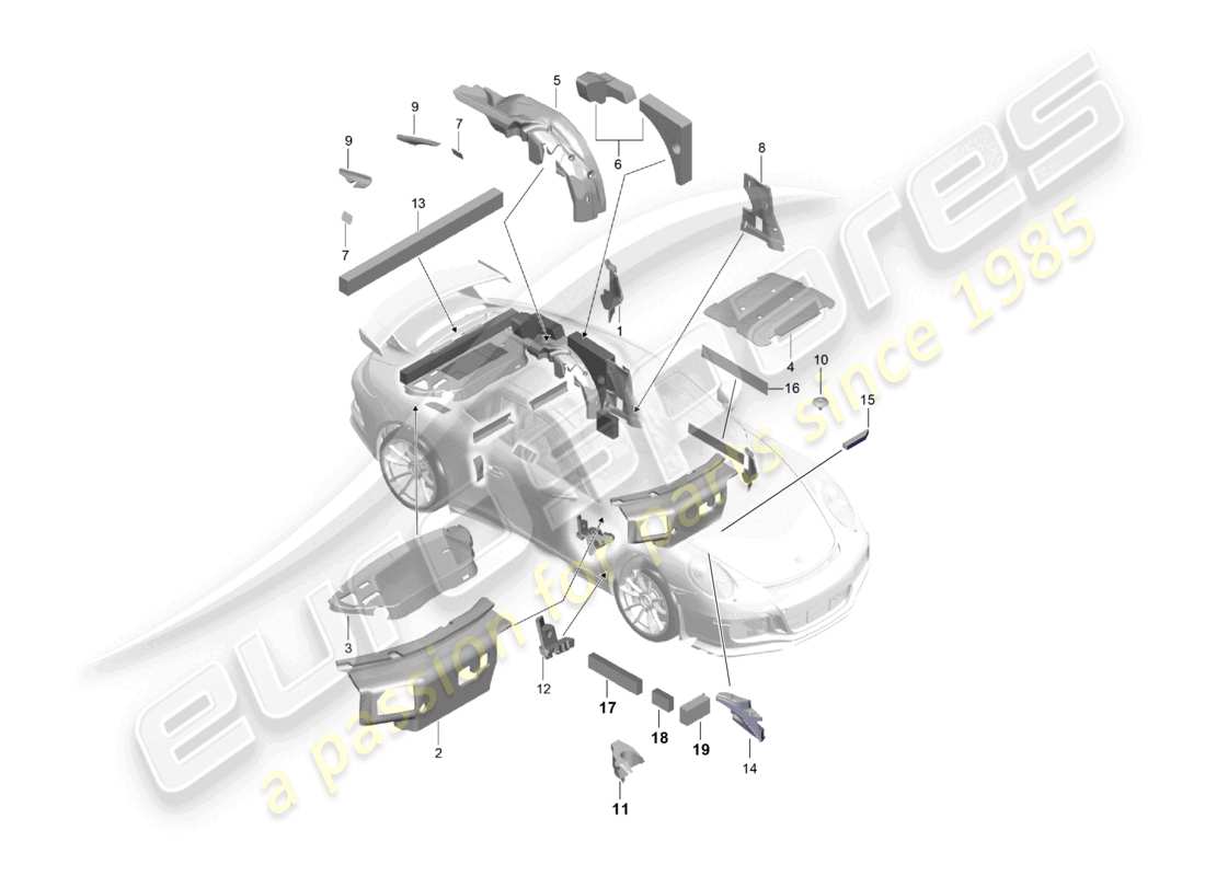 porsche 2021 (991-2 r/gt3/rs) body sound absorber part diagram