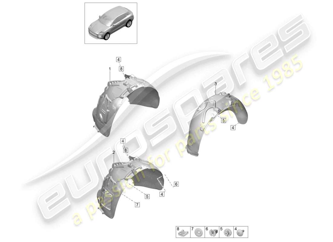 porsche 2021 (macan) wheel housing liner part diagram