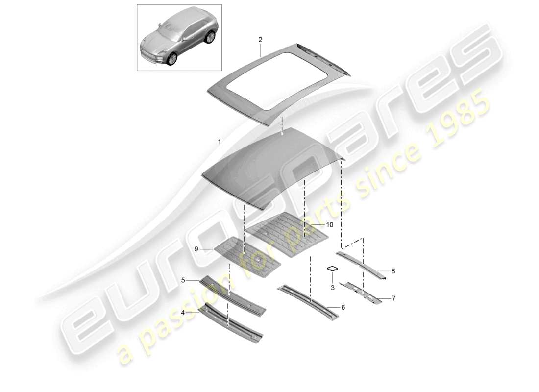 porsche 2021 (macan) outer roof panel scuttle part diagram