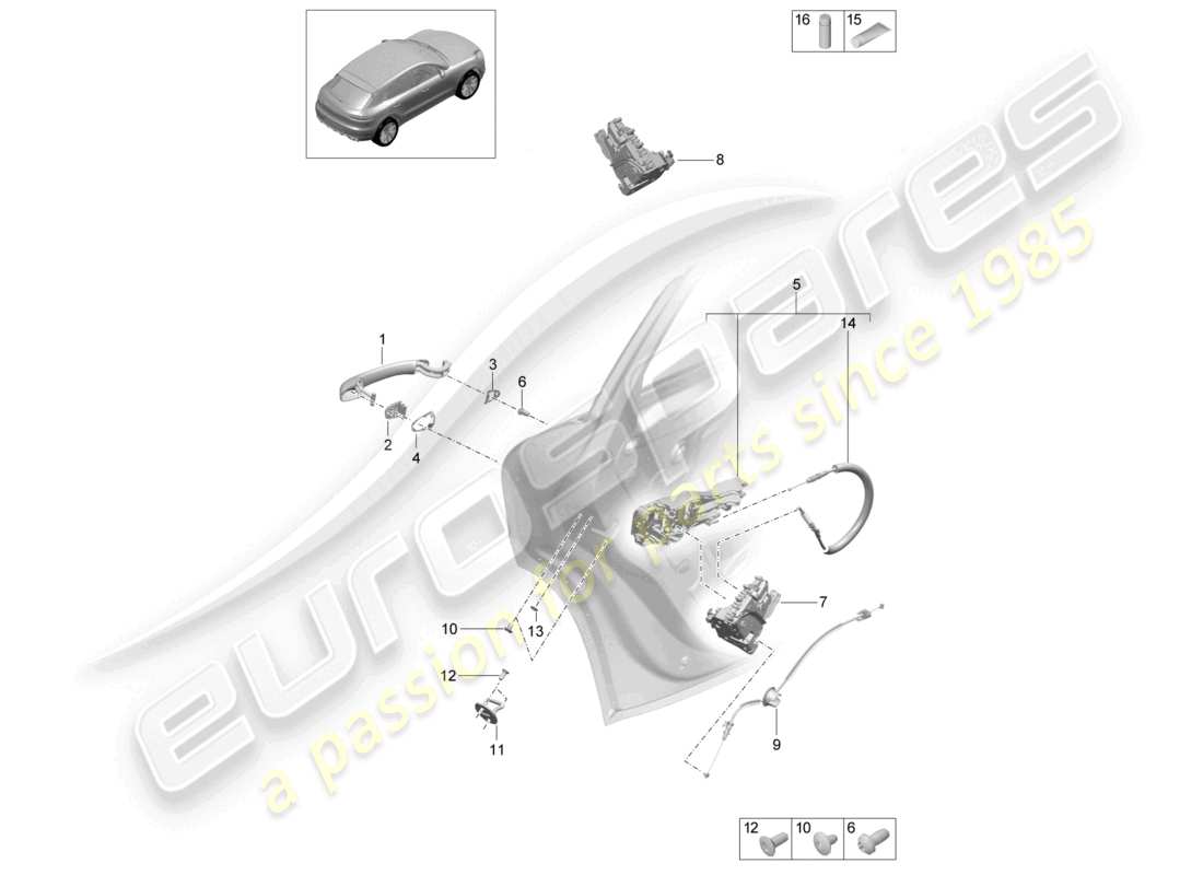 porsche 2021 (macan) door handles rear door lock part diagram