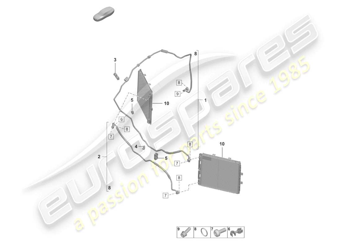 porsche 2020 (992-1 turbo / s) air conditioning front refrigerant line wheel housing part diagram