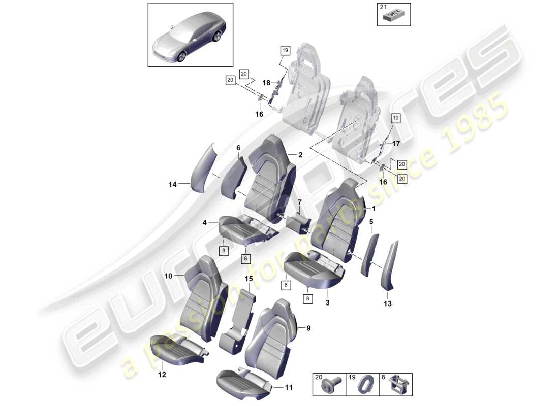 porsche 2024 (panamera 971-2) seat rear sport version foam part part diagram