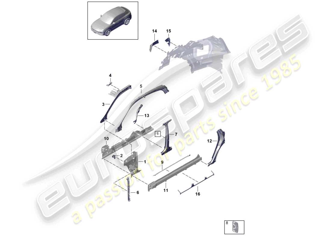 porsche 2021 (cayenne e3 9ya/9yb) side part front, inner coupe part diagram