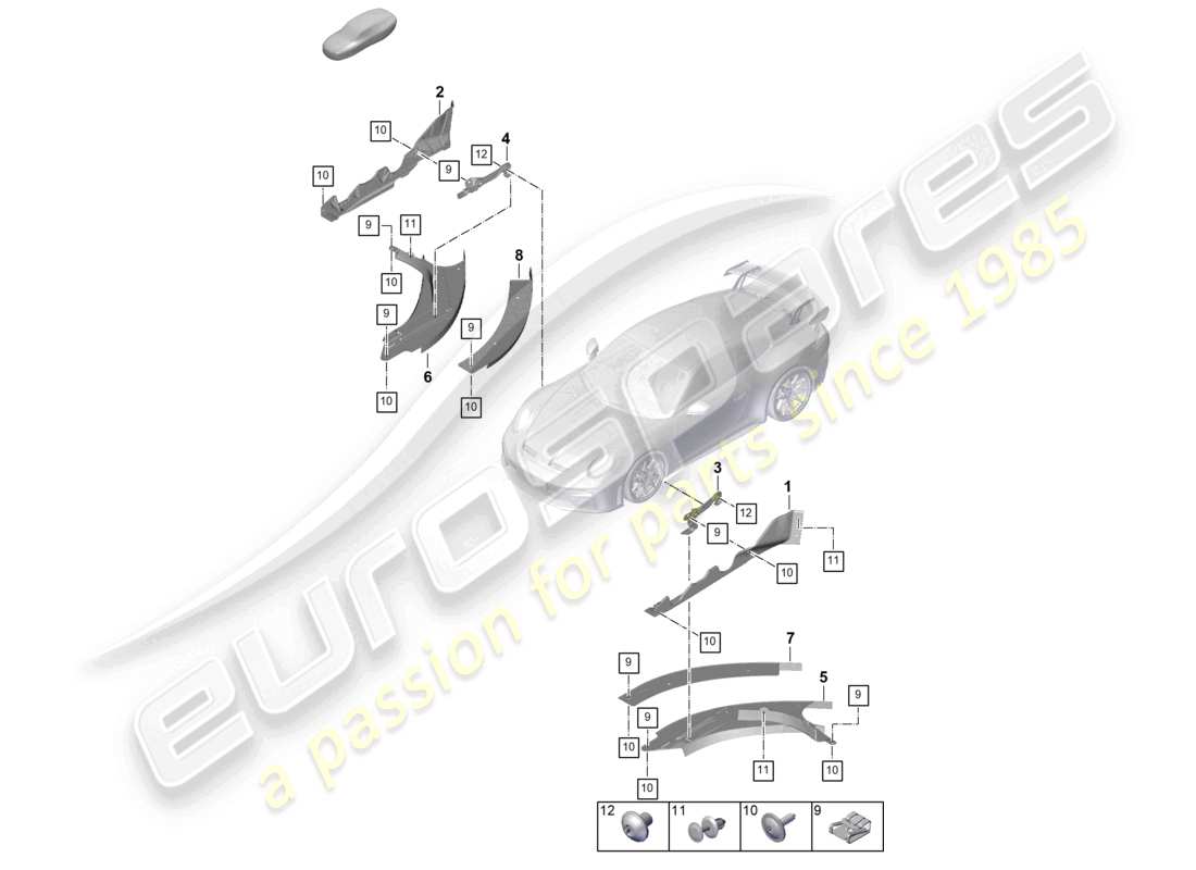 porsche 2026 (992-2 gt3) air duct cw underbody trim part diagram