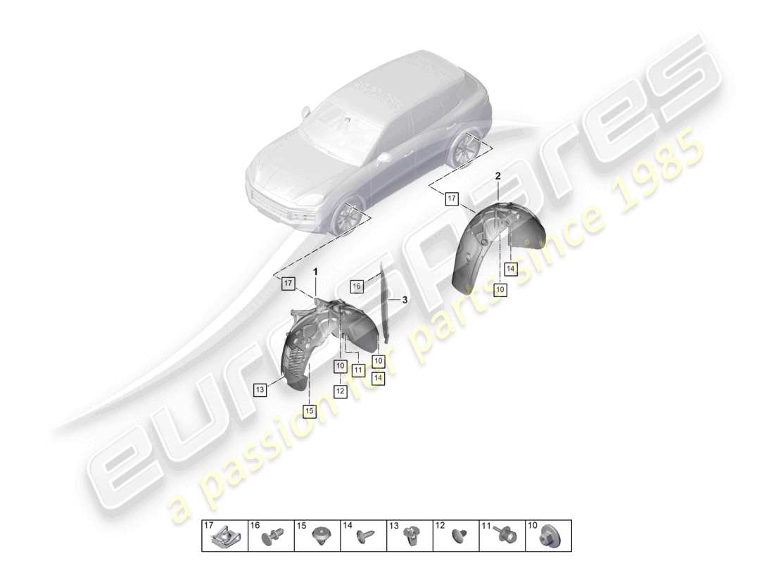 porsche 2025 (cayenne e3 pa) trim wheel housing liner parts diagram