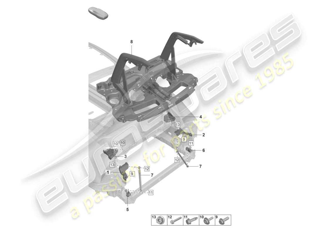 porsche 2023 (992-1 gt3/rs/st) rear spoiler part diagram