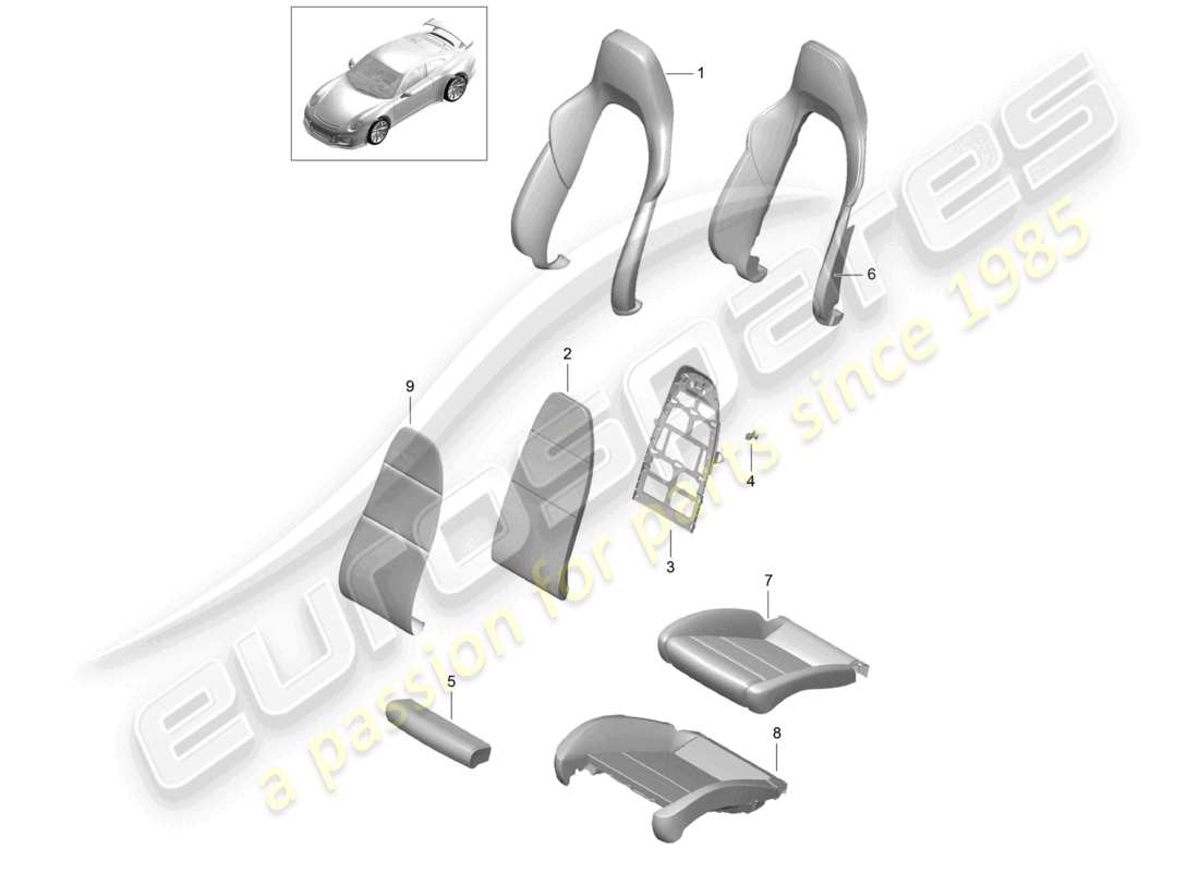 porsche 2021 (991-2 r/gt3/rs) foam part backrest covers seat covers sports seat plus part diagram