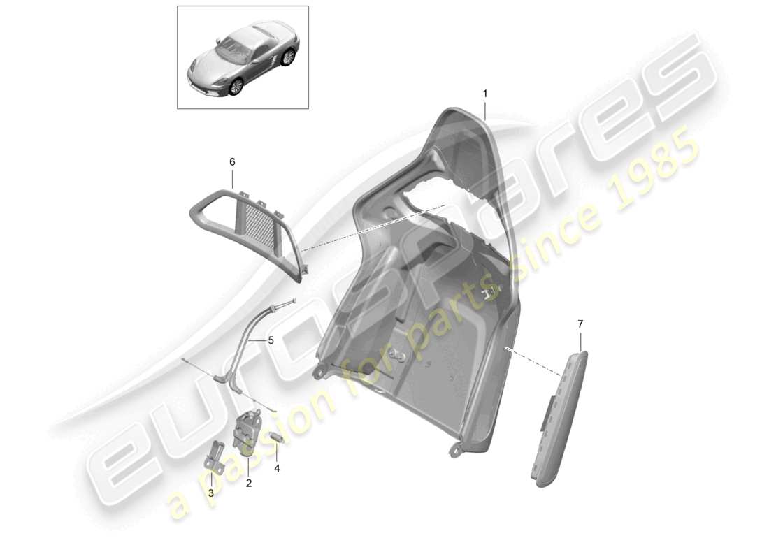porsche 2021 (718 boxster) backrest shell bucket seat folding accessories part diagram
