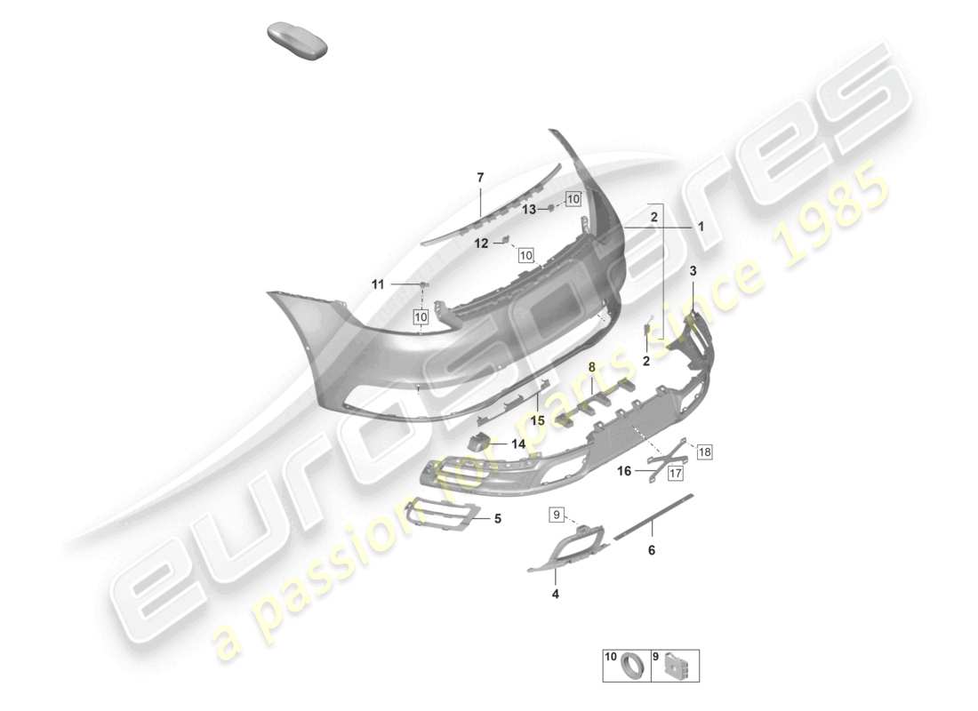 porsche 2021 (992-1) bumper rear with: basic accessories part diagram