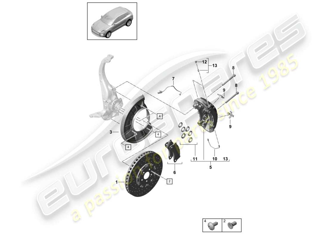 porsche 2021 (macan) disc brake front axle yellow d >>- mj 2021 part diagram