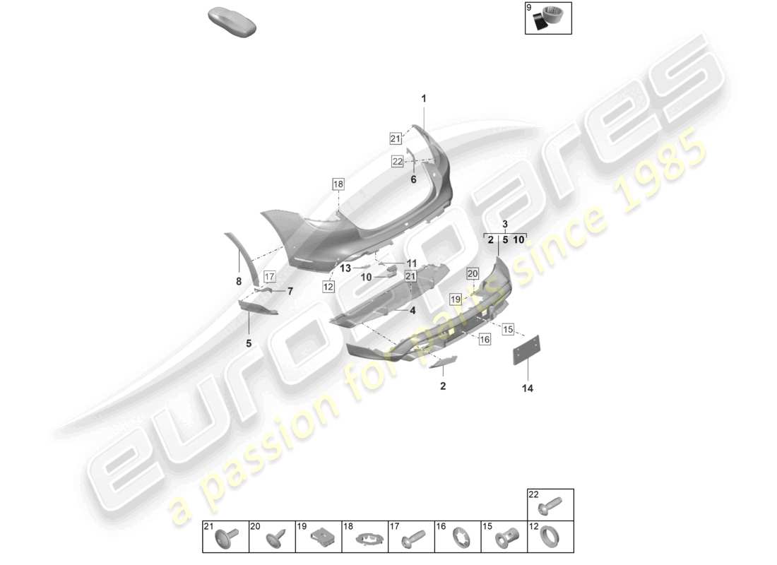 porsche 2025 (taycan 9j1-2) bumper rear for equipment variant: basic offroad design package part diagram