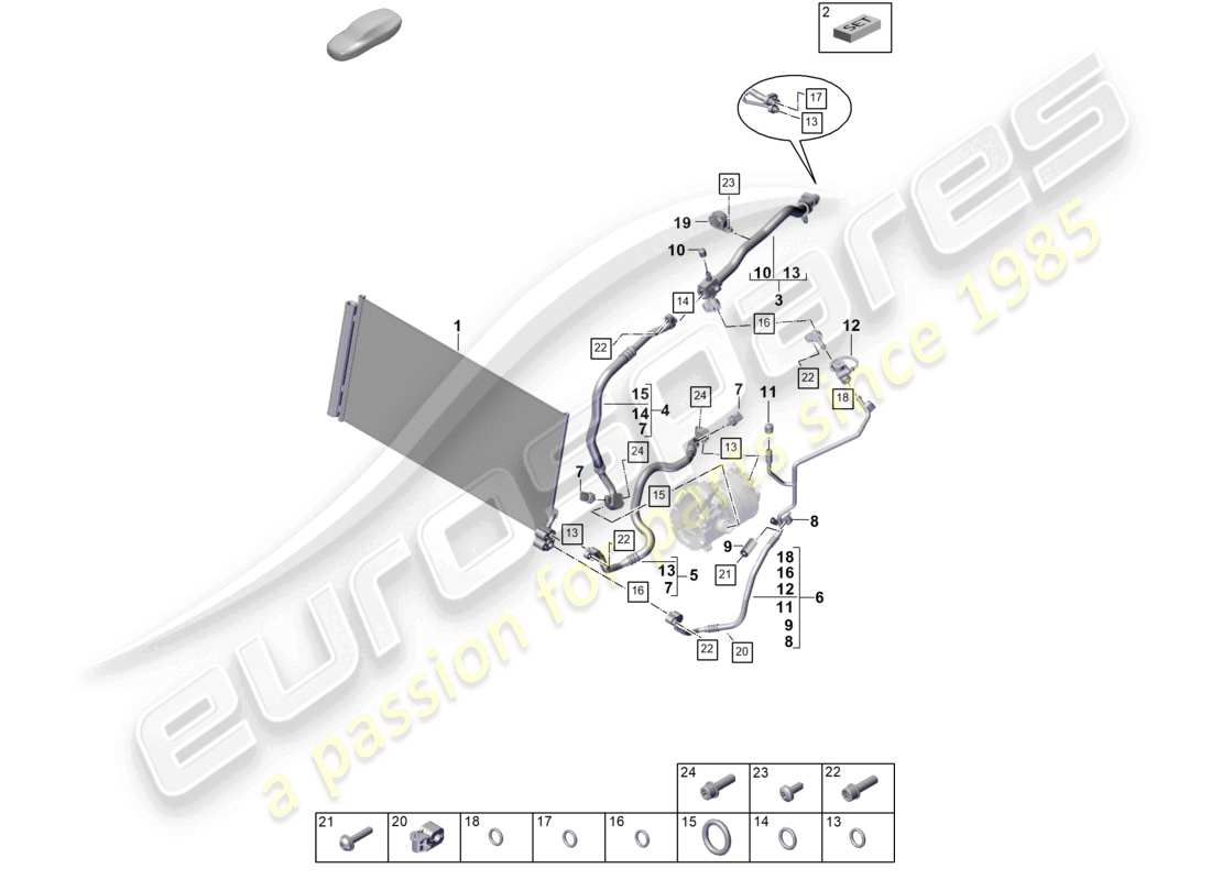 porsche 2024 (panamera 976) heating, air cond. system v6 for vehicles with hybrid drive refrigerant circuit part diagram