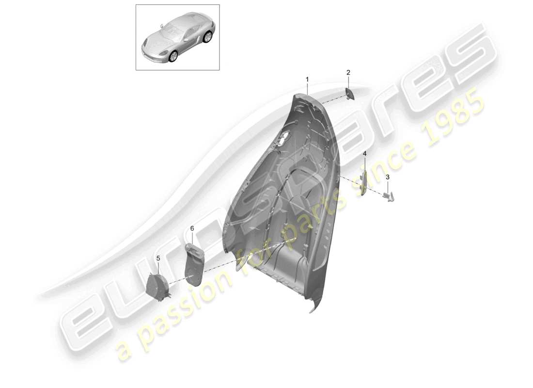 porsche 2023 (718 cayman) backrest shell sports seat accessories part diagram