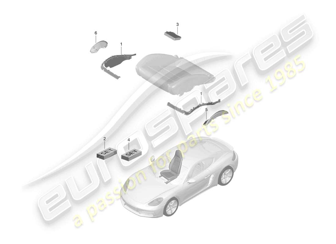porsche 2022 (718 cayman) seat padding frame sports seat seat occupied recognition part diagram