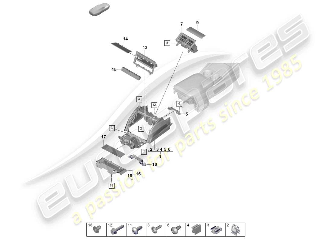 porsche 2026 (panamera 976) centre console rear part diagram