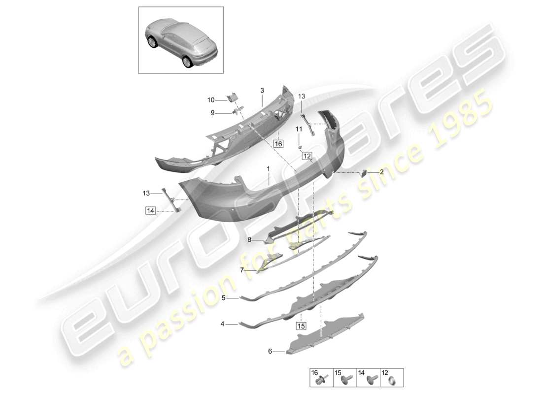 porsche 2021 (macan) bumper rear sport design package part diagram