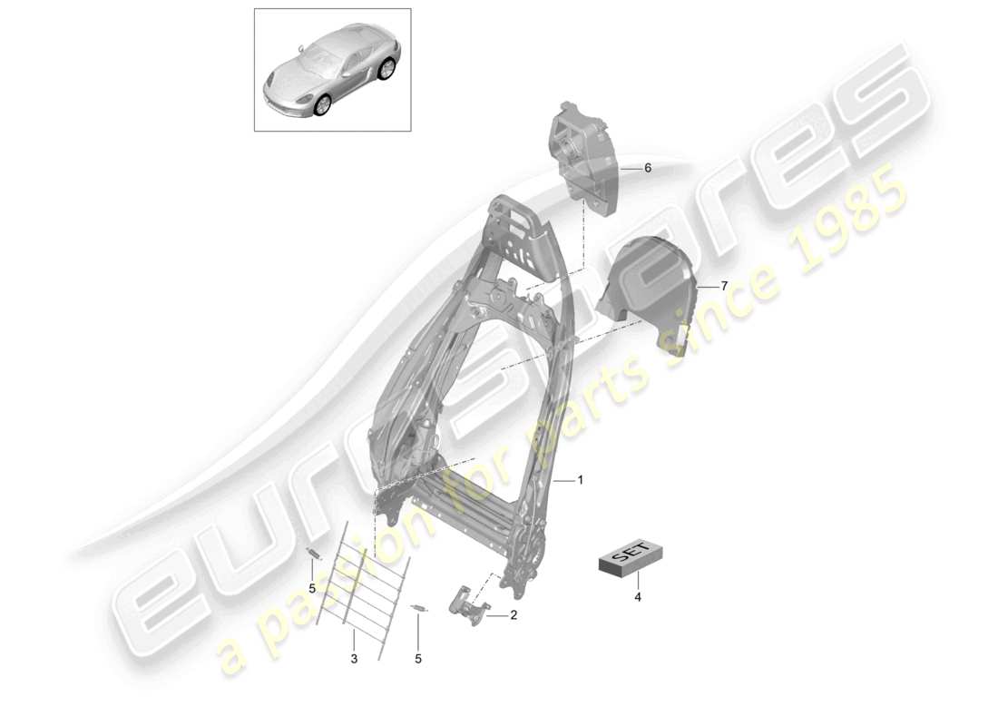 porsche 2022 (718 cayman) backrest frame lumbar support sports seat accessories part diagram