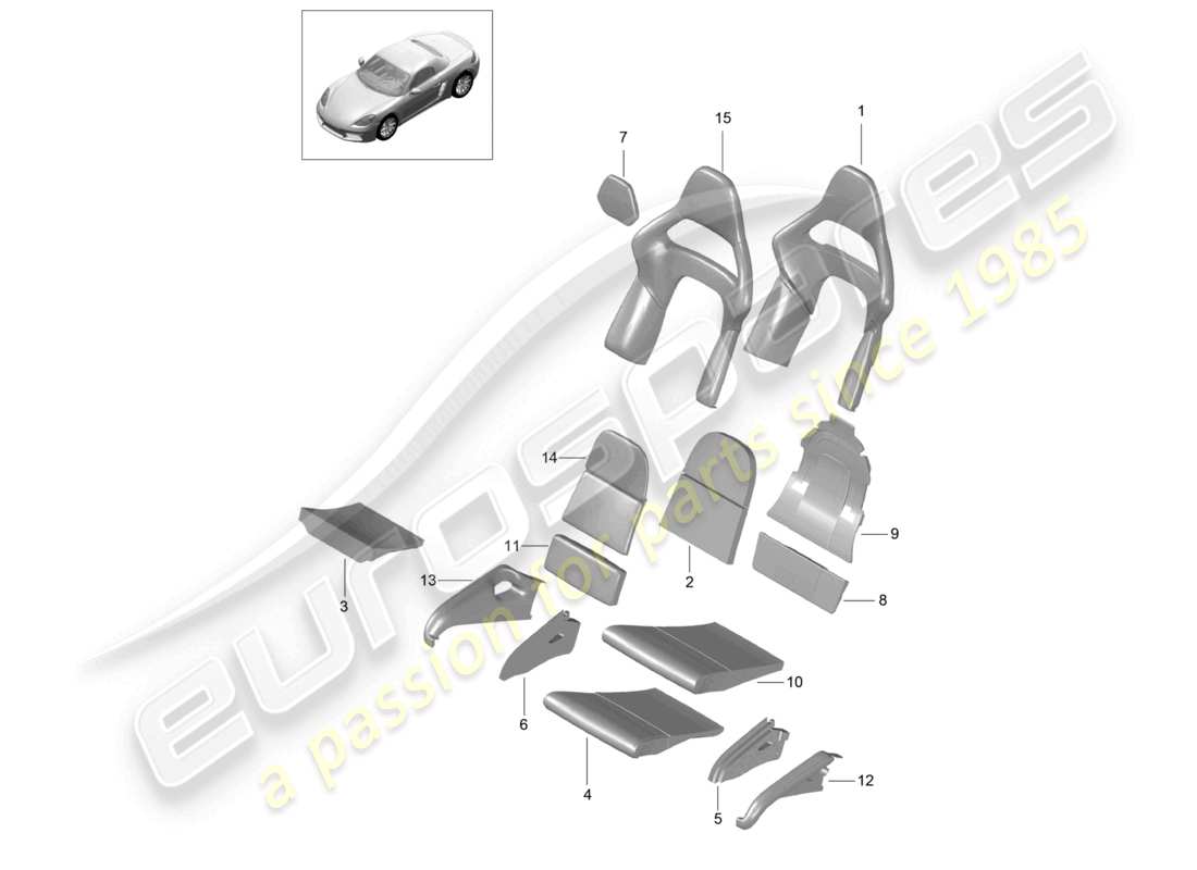 porsche 2026 (718 boxster) foam part folding seat cover seat and backrest surface bucket seat part diagram