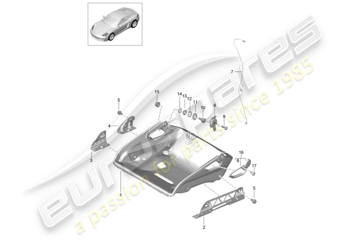 porsche 2022 (718 cayman) bucket seat folding seat frame accessories part diagram