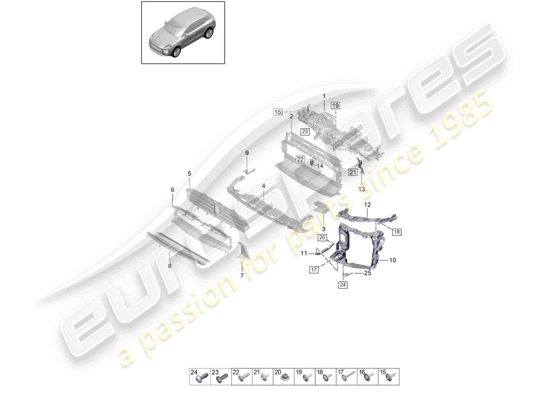 porsche 2021 (macan) carrier r4 tfsi cooler for coolant air guide and lock carrier part diagram
