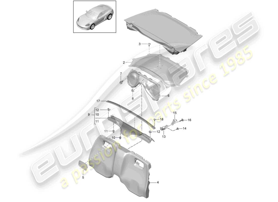 porsche 2022 (718 cayman) trims engine bay part diagram