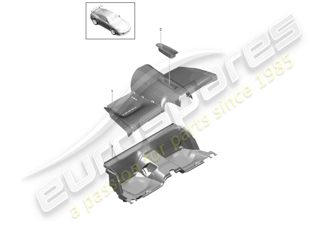 porsche 2021 (991-2 r/gt3/rs) cover rear seat well part diagram