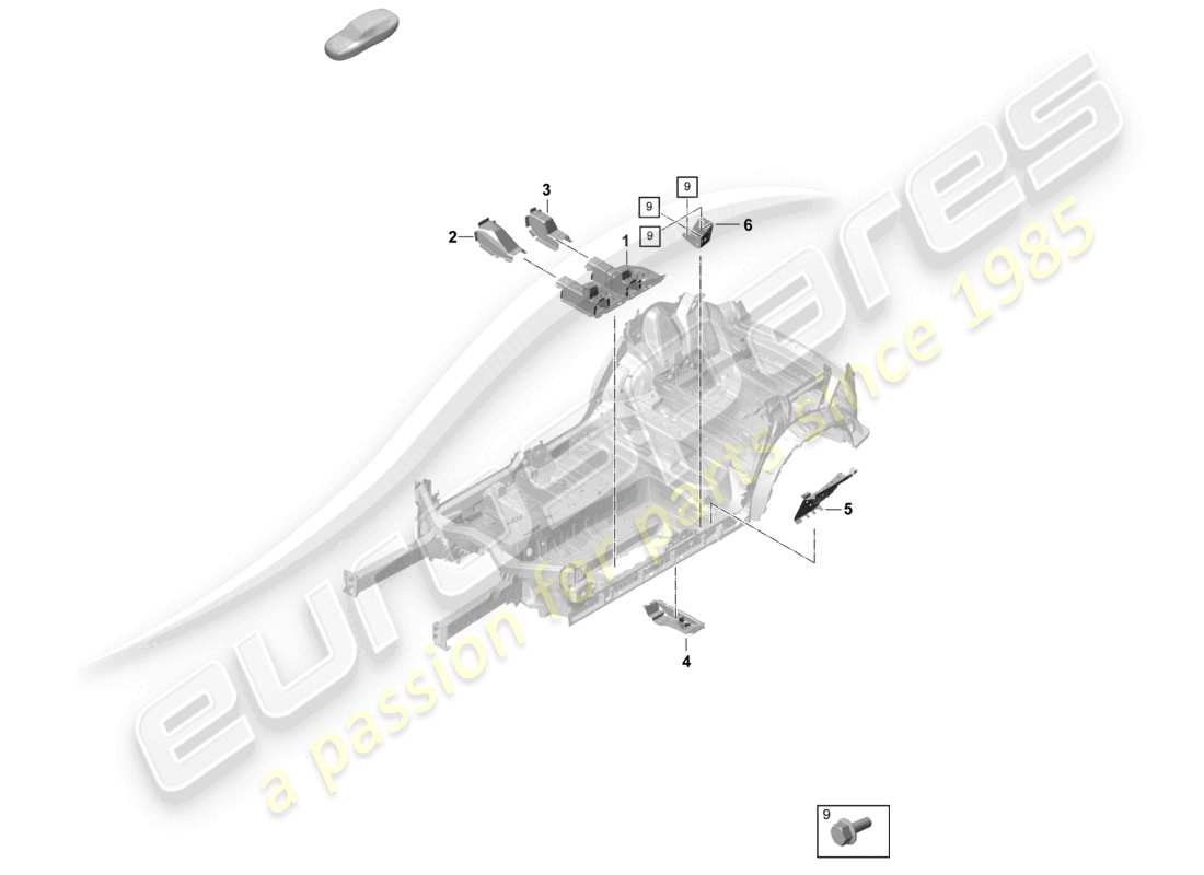 porsche 2023 (cayenne e3 pa) bottom plate front seat support center part diagram