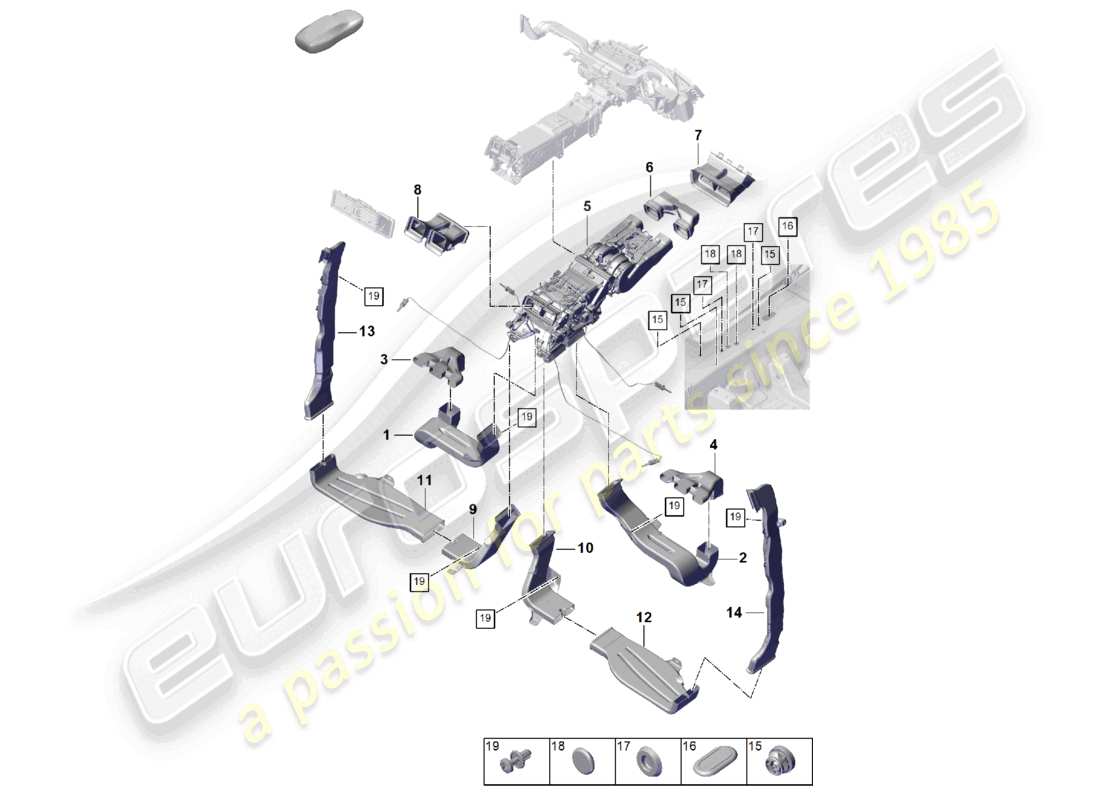 porsche 2026 (cayenne e3 pa) air cond. system/ heating air guide passenger compartment 4-zone climatronic, boost part diagram