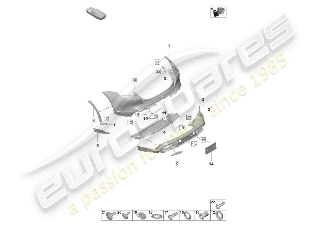 porsche 2023 (taycan 9j1-1) bumper rear taycan cross turismo turbo offroad cross turismo part diagram
