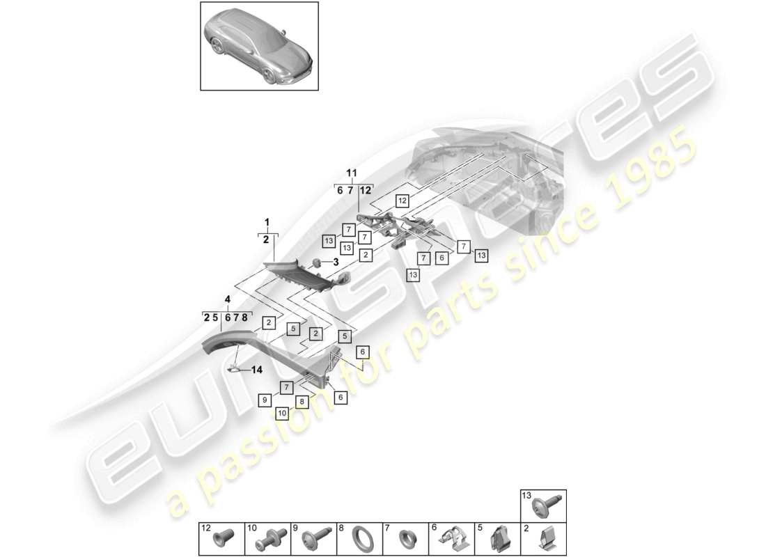 porsche 2021 (panamera 971-1) trims side d-pillar luggage compartment parts diagram