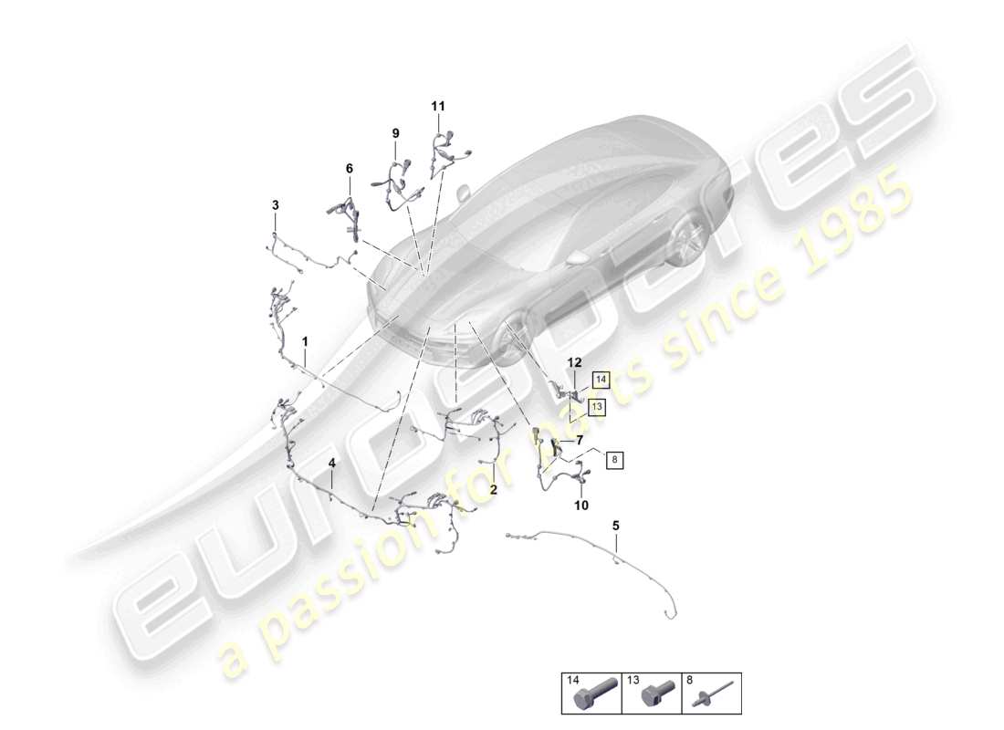 porsche 2026 (panamera 976) wiring looms bumper front end abs wiring harness for self-levelling suspension part diagram