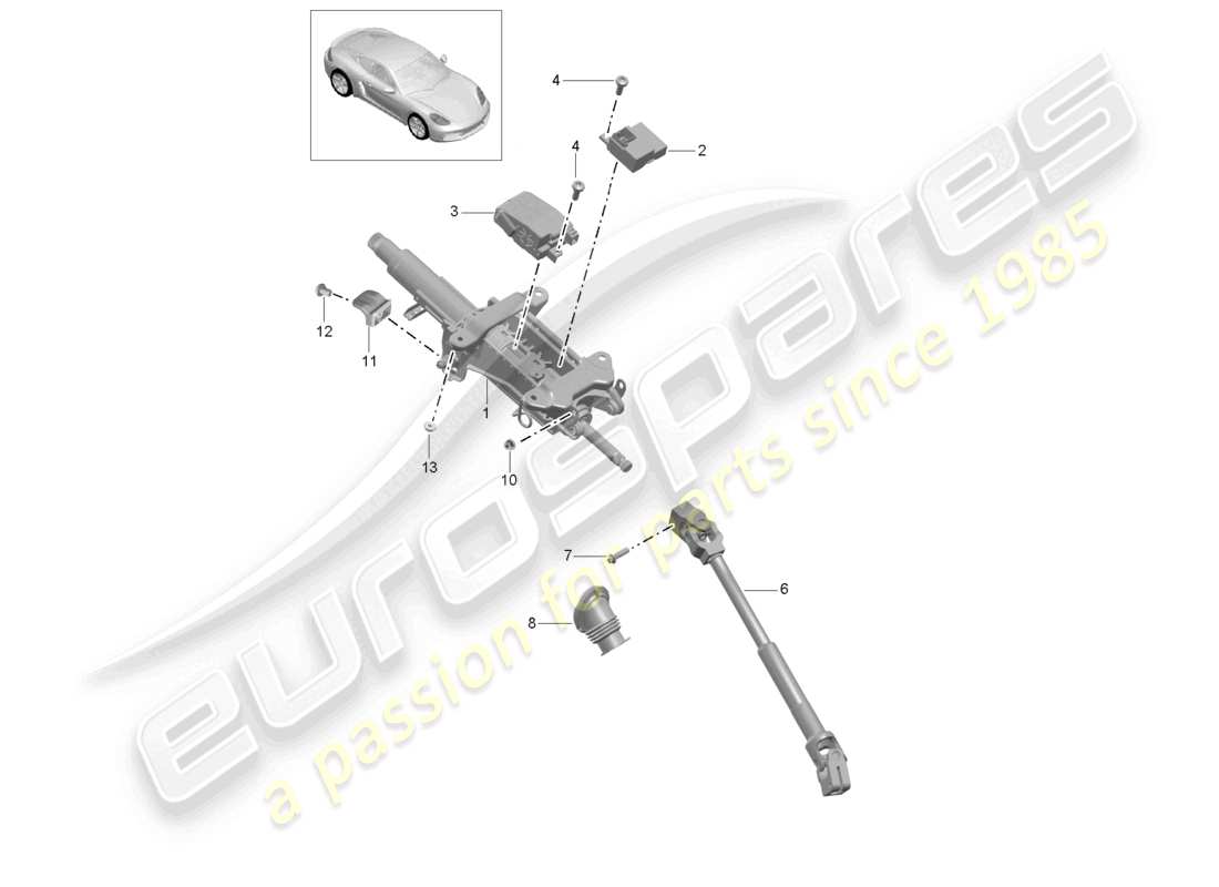 porsche 2023 (718 cayman) steering column intermediate steering shaft part diagram