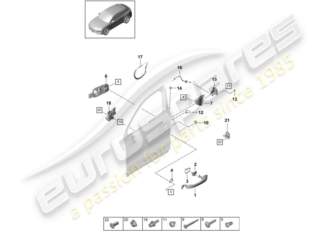 porsche 2024 (cayenne e3 9ya/9yb) door handle, exterior front door lock coupe part diagram