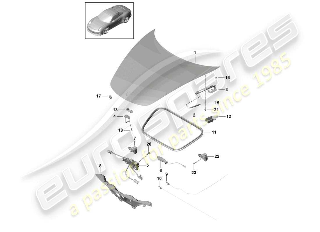 porsche 2021 (991-2 r/gt3/rs) bonnet front part diagram