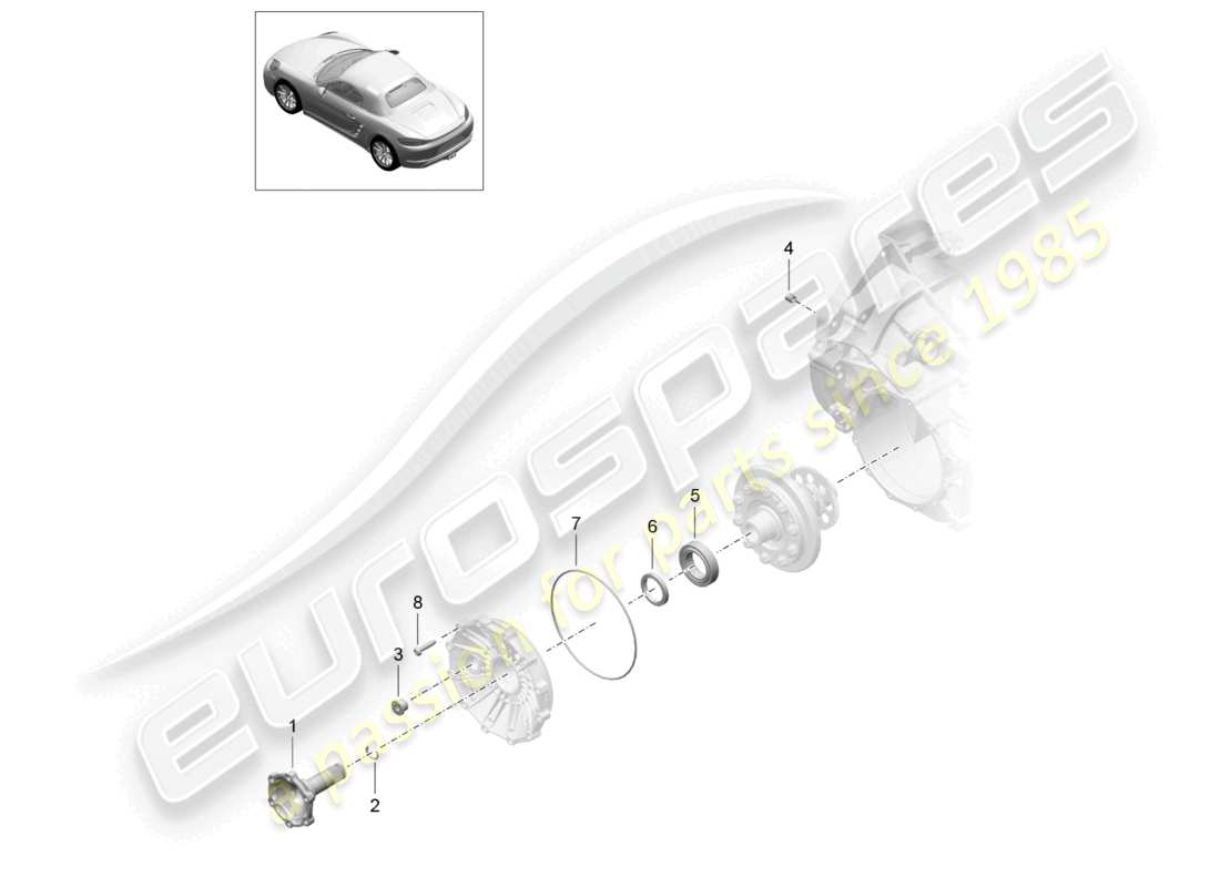 porsche 2026 (718 boxster) manual gearbox individual parts limited slip differential drive flange part diagram