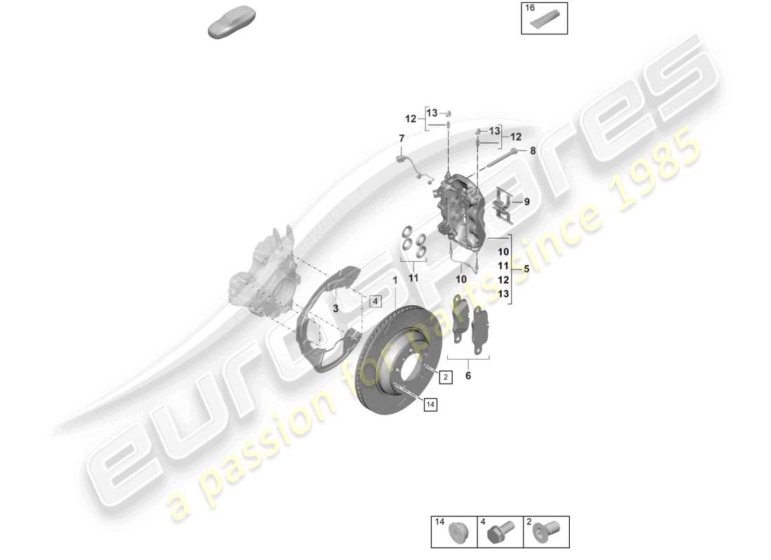 porsche 2025 (panamera 976) disc brake 20 rear axle black green yellow part diagram
