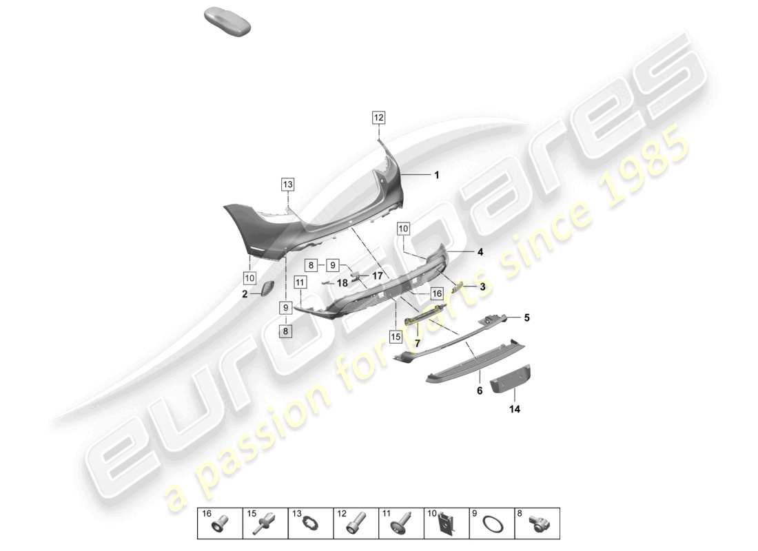 porsche 2026 (taycan 9j1-2) bumper rear sport design package parts diagram