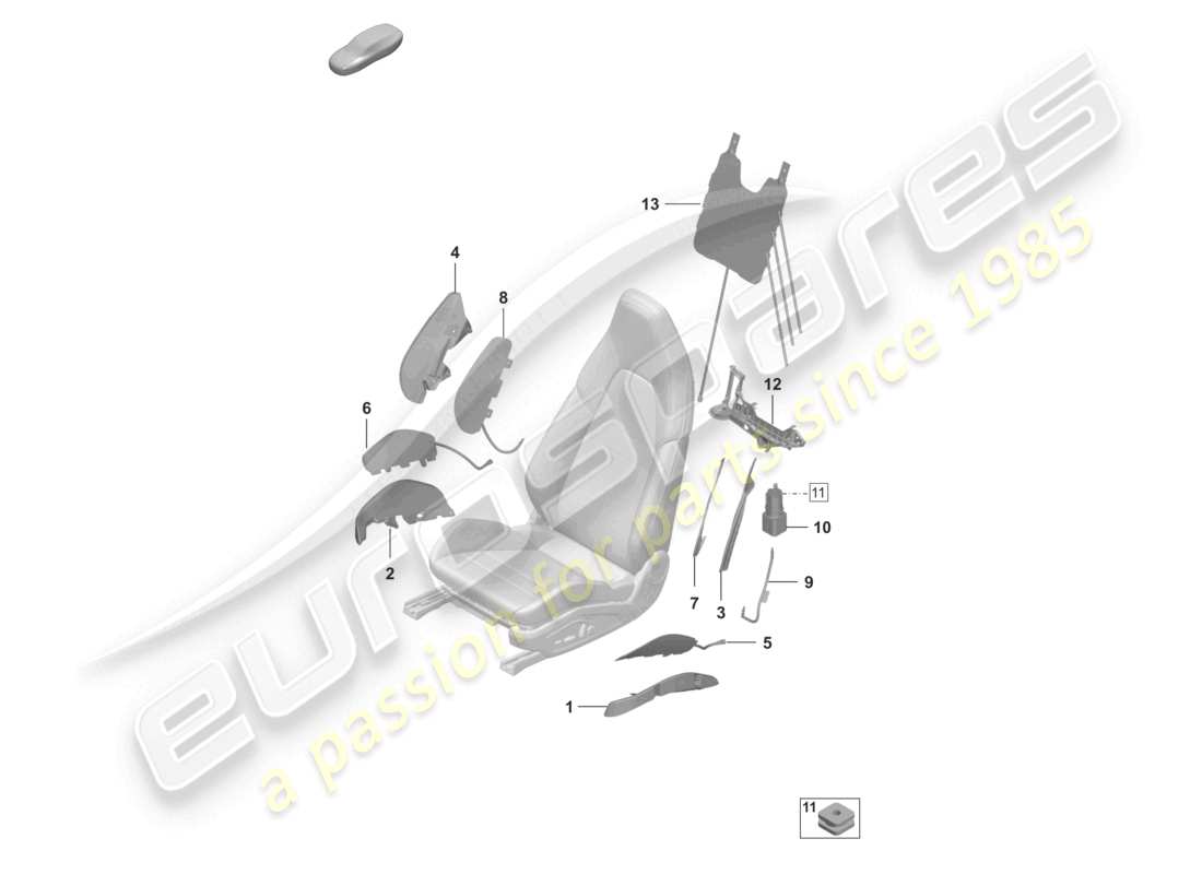 porsche 2021 (992-1 turbo / s) pneumatic components for seat for vehicles with electric 14-way seat adjustment for models with electrically adjustable 18-way seats part diagram