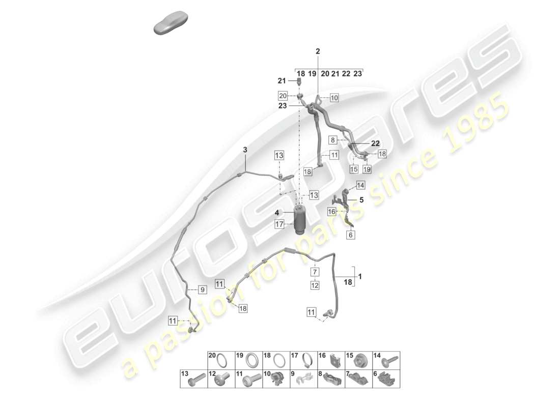 porsche 2023 (992-1 gt3/rs/st) air conditioning rhd refrigerant line (expansion valve >drier) part diagram