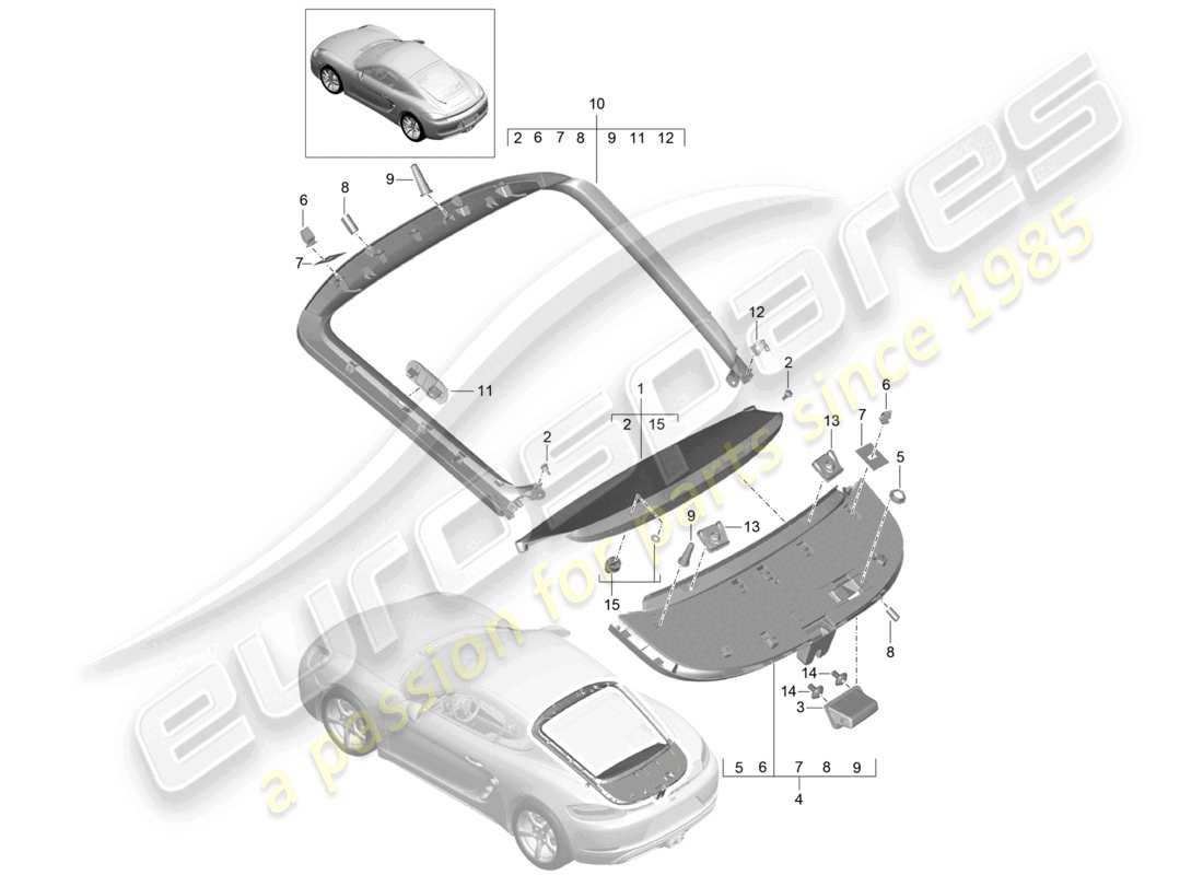 porsche 2024 (718 cayman) trim rear lid part diagram