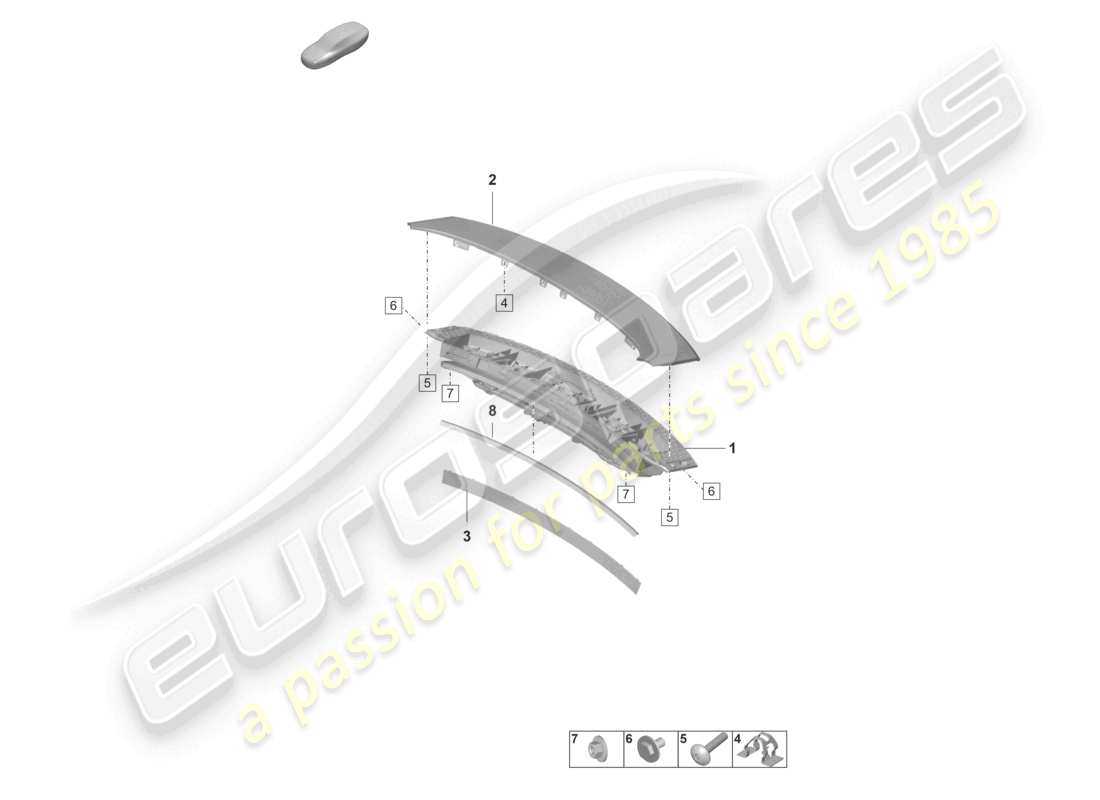 porsche 2024 (panamera 971-2) rear spoiler part diagram