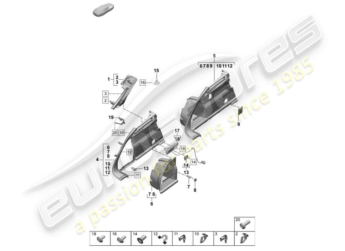 porsche 2024 (macan-e) trim side for luggage compartment left d-pillar part diagram