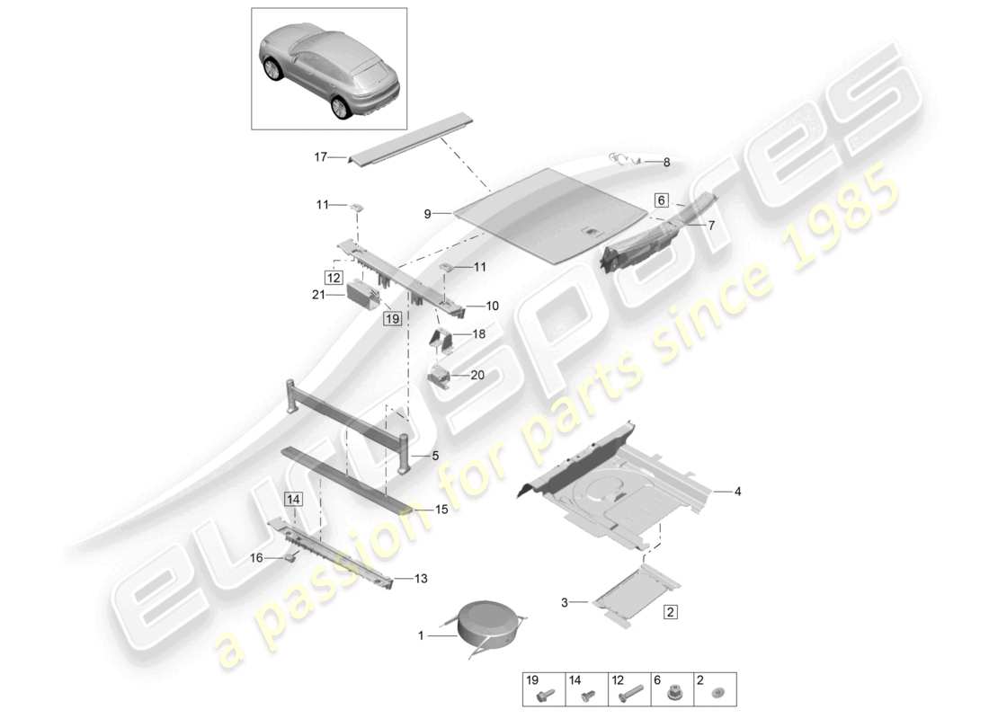 porsche 2021 (macan) trim for luggage compartment accessories luggage compartment system part diagram