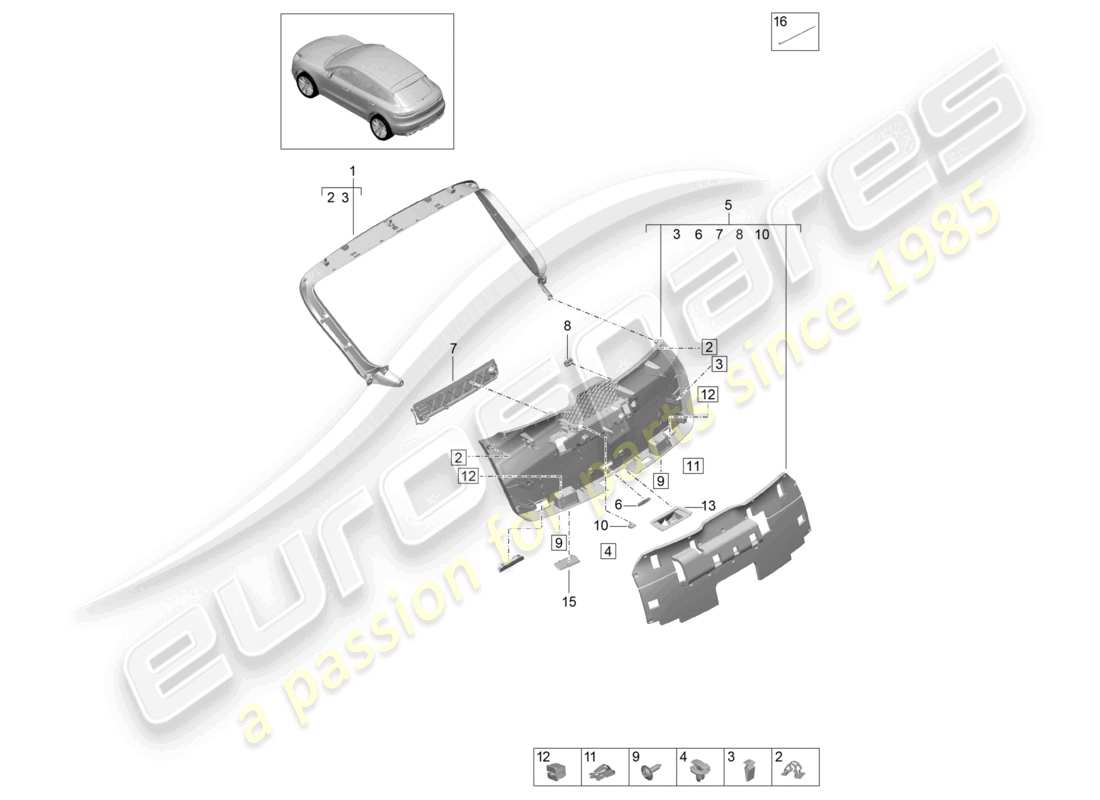 porsche 2021 (macan) rear lid trim panel inner part diagram