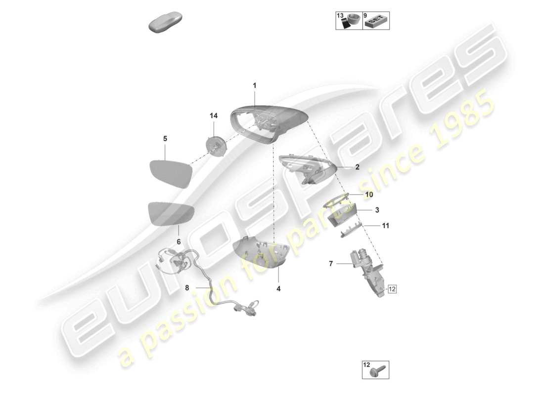 porsche 2026 (992-2 gt3/rs/st) exterior mirror parts diagram