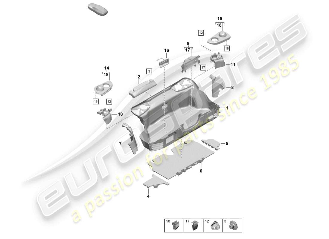 porsche 2021 (718 boxster spyder) luggage compartment liner rear part diagram